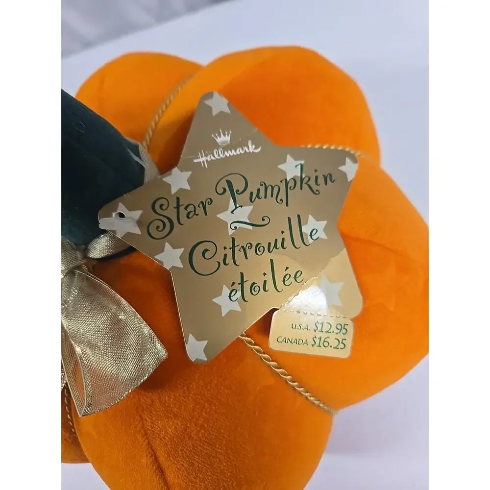 Hallmark Fall Decor Star Embossed Stuffed Pumpkin with Gold Braiding Accents 10